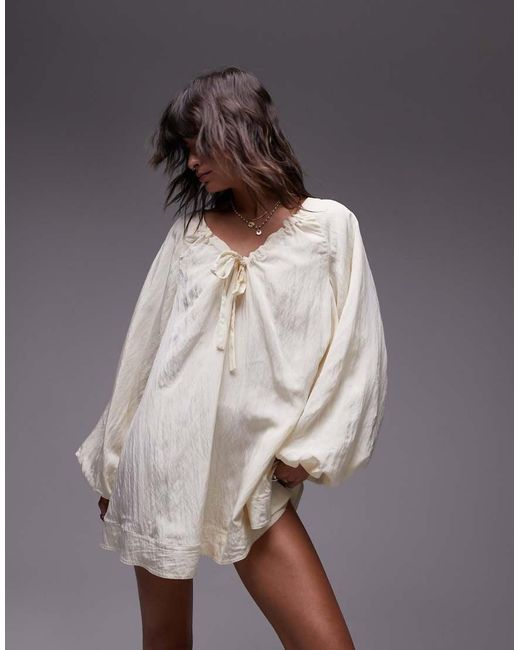 TOPSHOP Brown Tech Mini Trapeze Dress