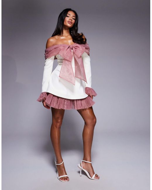 ASOS Red Bardot Mini Dress With Pleated Dobby Organza