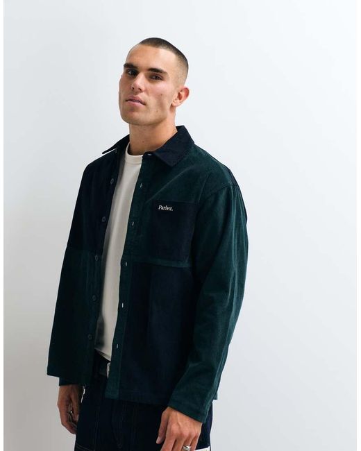 Parlez Blue Recraft Colourblock Button Up Jacket for men