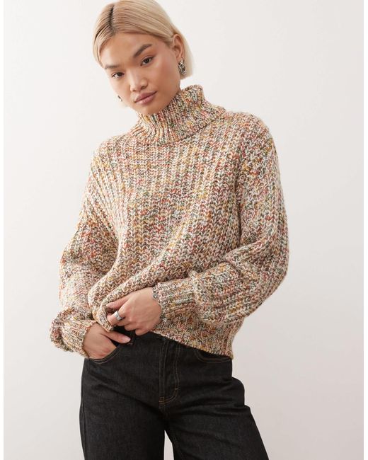 Noisy May Natural – strickpullover aus mehrfarbigem garn mit rollkragen