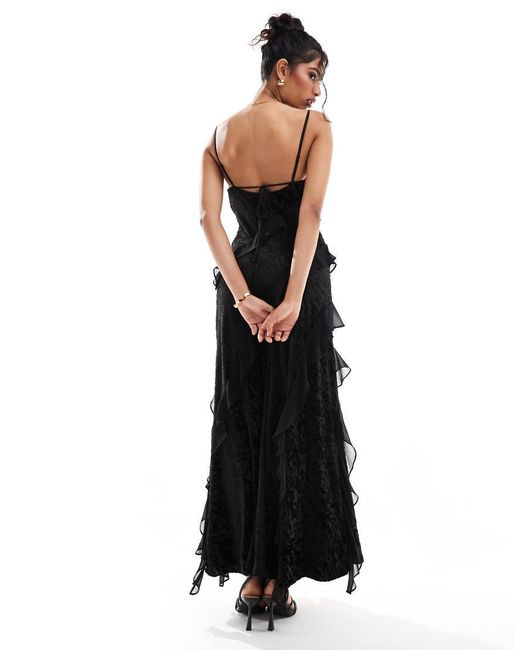 Forever New Black Velvet Ruffle Maxi Dress