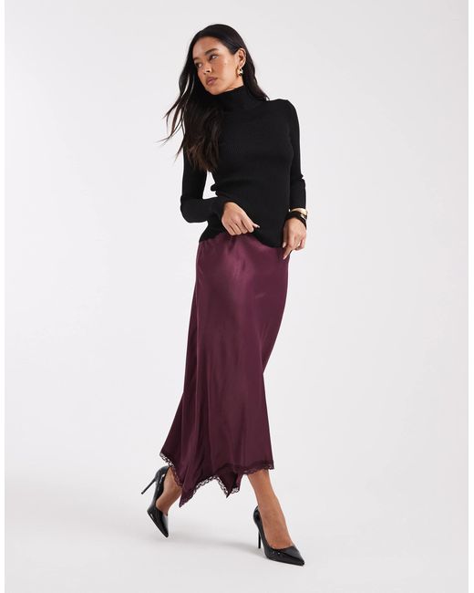 Miss Selfridge Purple Satin Hanky Hem Midi Skirt