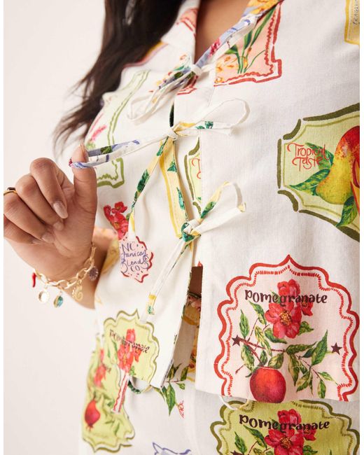 Nobody's Child White – harper – hemdbluse mit postkarten-obstprint und bindedetail, kombiteil