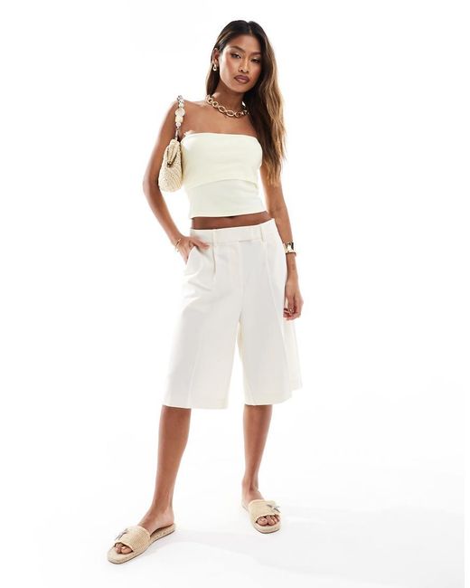 ASOS White Rib Fold Over Bandeau Top