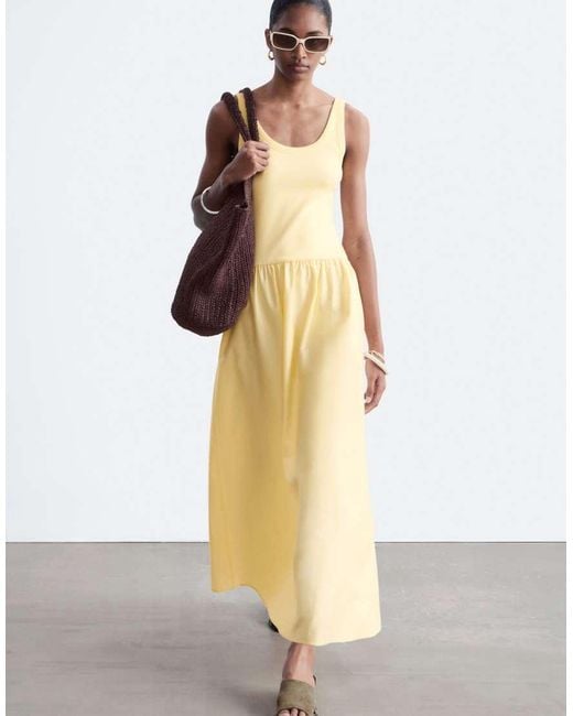 & Other Stories Natural Fitted Bodice Maxi Jersey Dress With Cotton Poplin Skirting