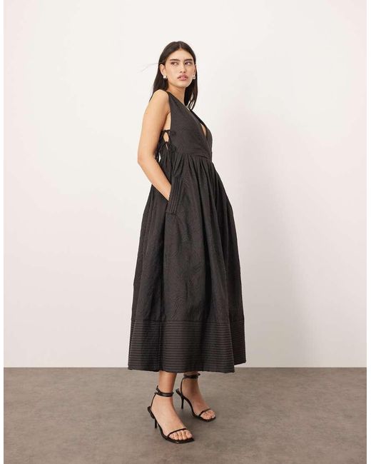 ARRANGE Natural Textured Smock Maxi Dress With Tie Sides