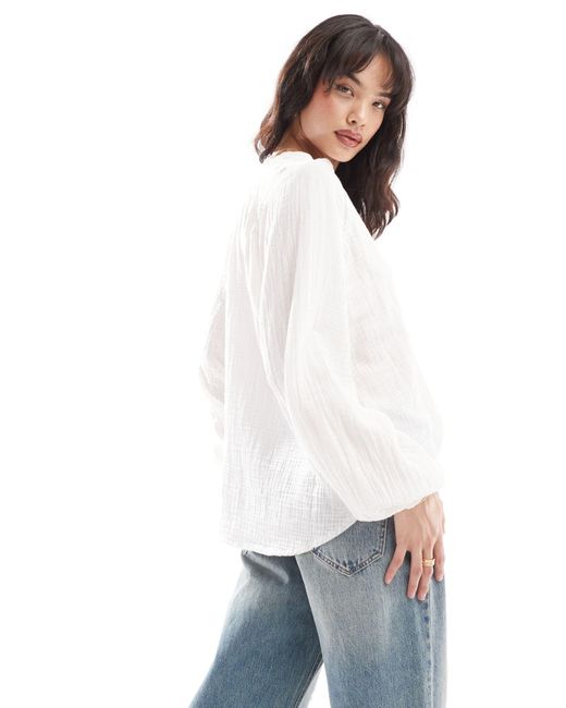 ONLY White V Neck Cheesecloth Blouse