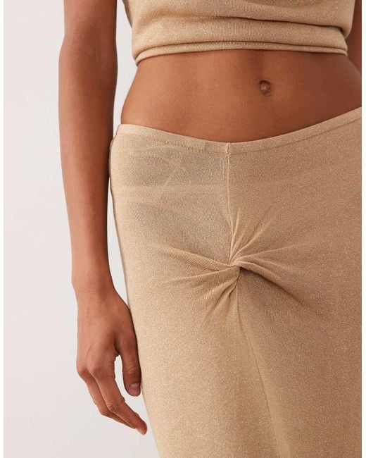 Miss Selfridge Natural Glitter Knit Twist Detail Maxi Skirt