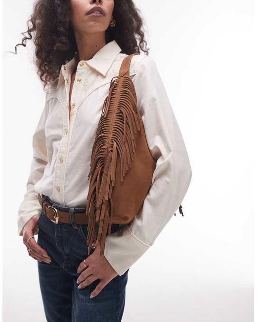 & Other Stories Brown Slouchy Suede Leather Fringe Shoulder Bag