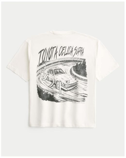Hollister White Boxy Toyota Celica Supra Graphic Tee for men