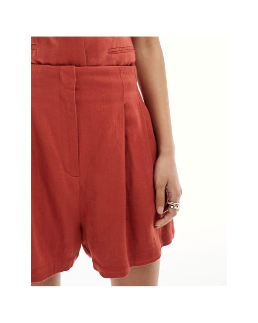 ASOS Red High Waist Seam Detail Shorts With Linen