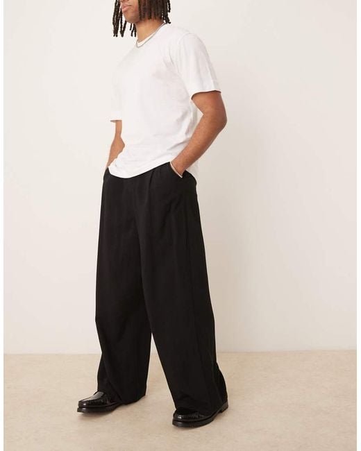 ASOS Black Co-ord Horseshoe Fit Linen Look Smart Trousers for men
