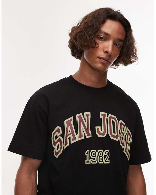 Topman Black Oversized Fit T-shirt With San Jose Print for men