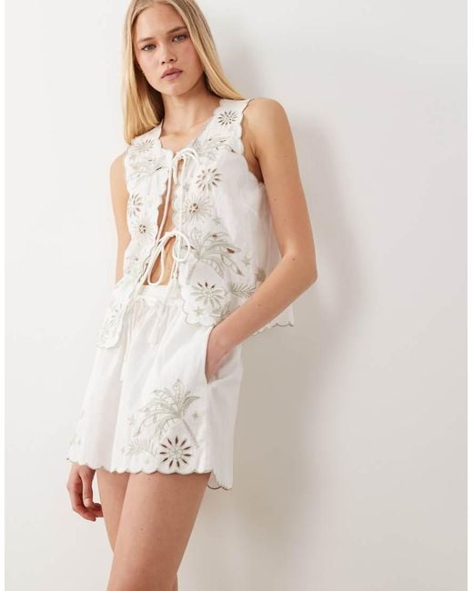 Accessorize Natural Floral Cut Out Beach Shorts