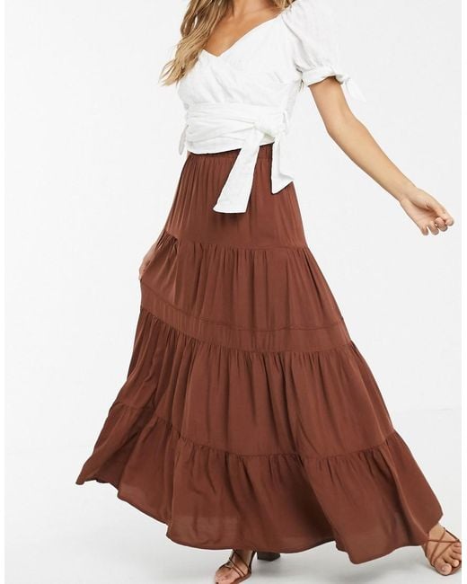 Y.A.S Brown Tiered Maxi Skirt