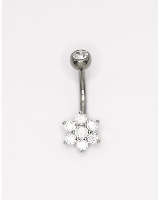 Lovisa White Titanium Diamante Flower Belly Bar