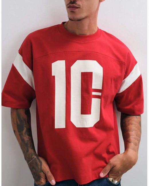 ASOS Red Heavyweight Boxy Oversized T-shirt With 10 Graphic And Panels for men