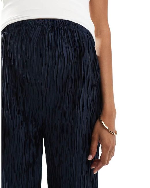 Vero Moda Blue Textured Plisse Wide Leg Trouser