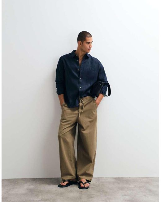 ASOS Blue Co-Ord 100% Linen Relaxed Shirt for men