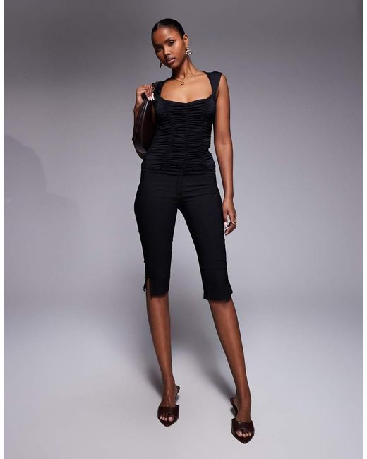 ASOS Blue Polyamide Ruched Top With Sweetheart Neckline