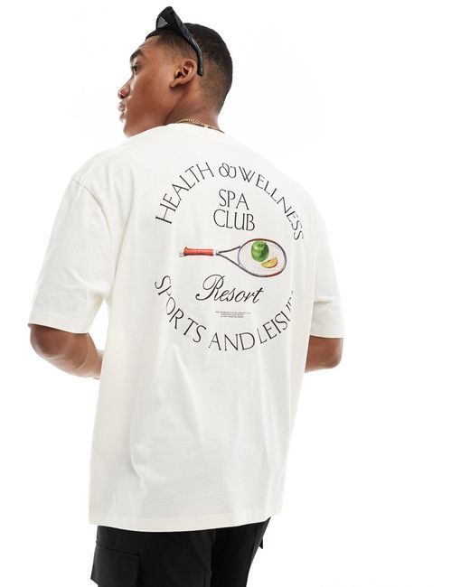T-shirt oversize avec imprimé tennis et club au dos - blanc cassé ASOS pour homme en coloris White