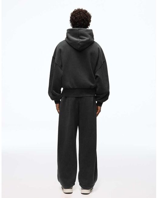 Bershka Black Balloon Fit Washed joggers With Pleats for men