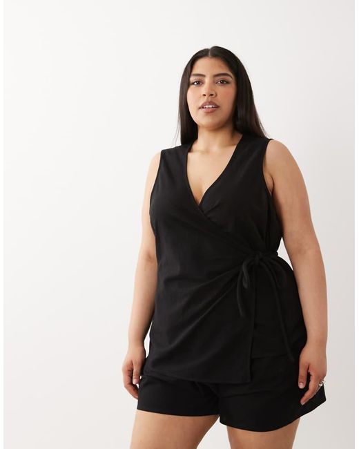 ASOS Black Asos Design Curve Wrap Front Romper
