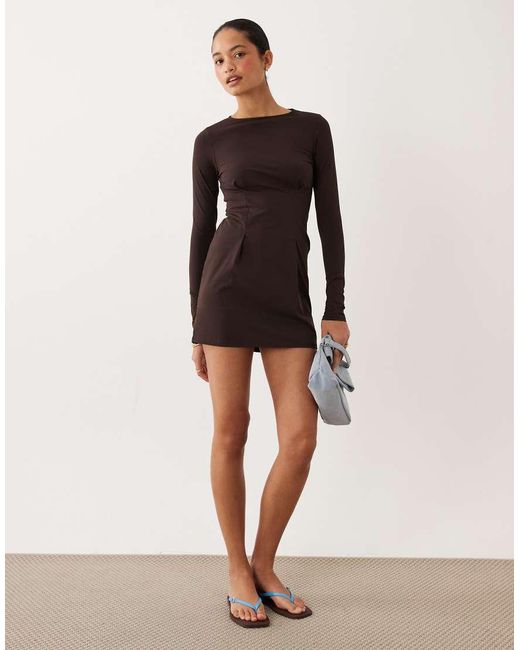 ASOS Brown Long Sleeve Seam Detail Mini Dress