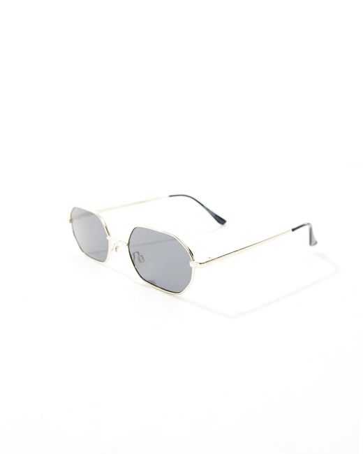 Pull&Bear Black Hexagonal Metal Frame Sunglasses for men