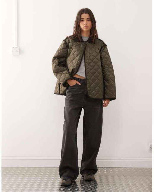 Weekday Brown Quilted Jacket With Contrast Collar