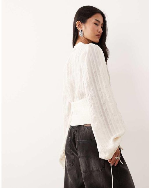 Aware Natural Boho Balloon Sleeve Buttondown Blouse