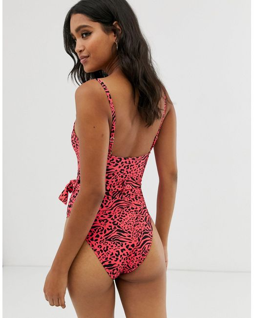 red belted swimsuit