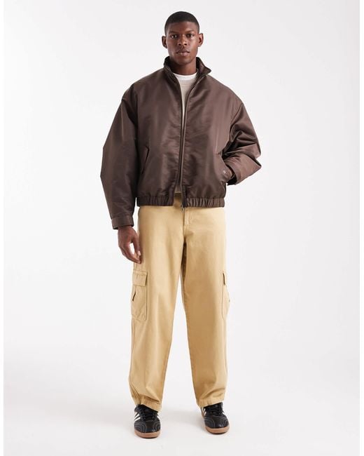 ASOS Brown Oversized Bomber Jacket With Funnel Neck for men