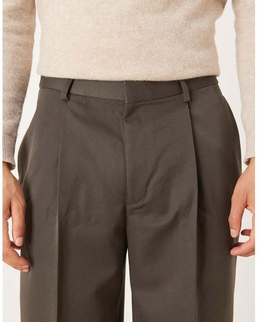 ASOS Natural Tailored Pleated Wide Leg Trousers And Elasticated Waist for men