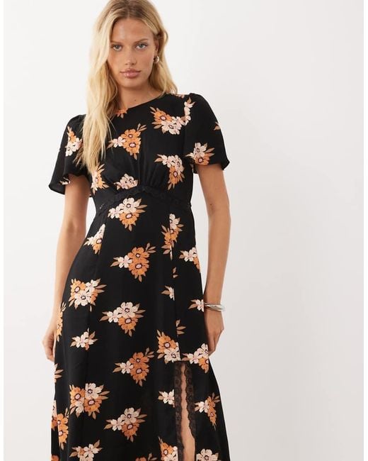 New Look White Lace Trim Puff Sleeve Midi Dress