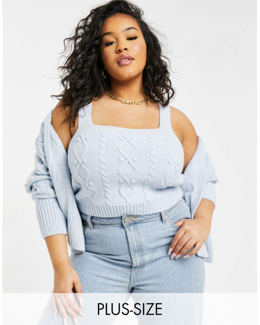 River Island Blue Cable Knit Cardigan And Bralet Set