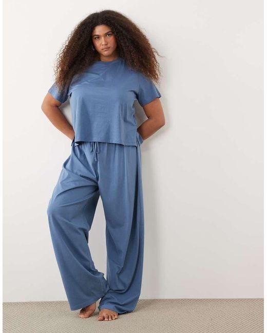 ASOS Blue Asos Design Curve Mix & Match Cotton Pajama Oversized Tee With Side Slits