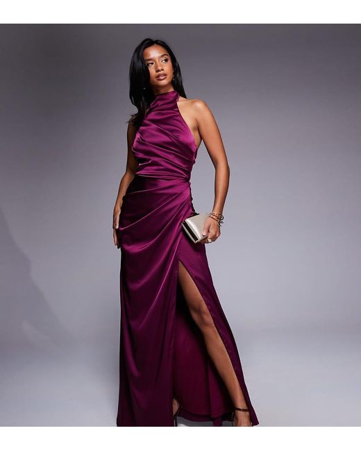 TFNC London Purple Satin High Neck Maxi Dress