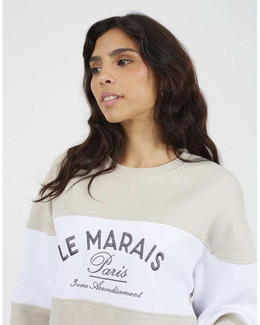 Brave Soul White Contrast Stripe Panel Crew Neck Sweatshirt