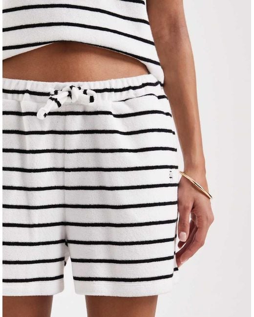 4th & Reckless White Cotton Rich Towelling Collared Drawstring Waist Shorts Co-ord