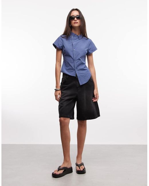 Collusion Blue Asymmetric Short Sleeve Shirt