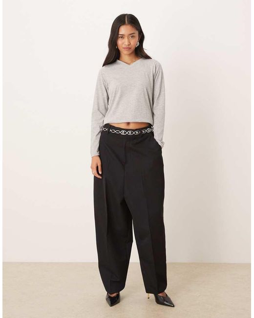 Motel Gray Feman Long Sleeve V Neck Casual Top