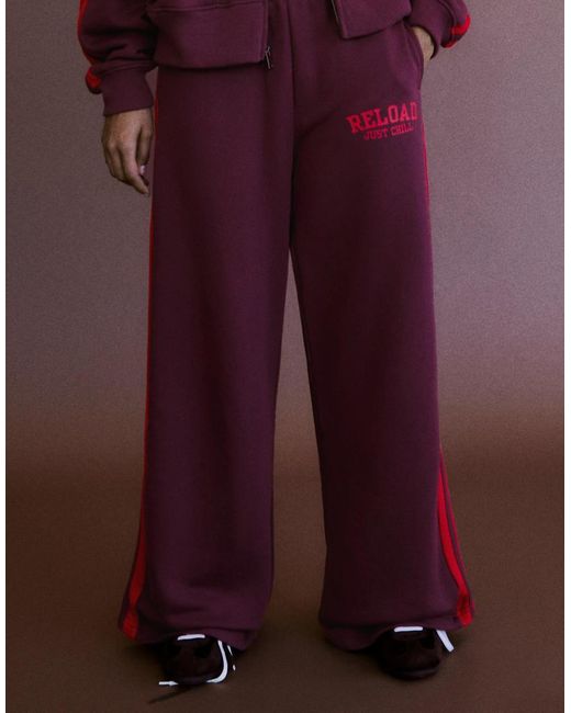 Bershka Purple Wide-Leg Embroidered Plush Trousers