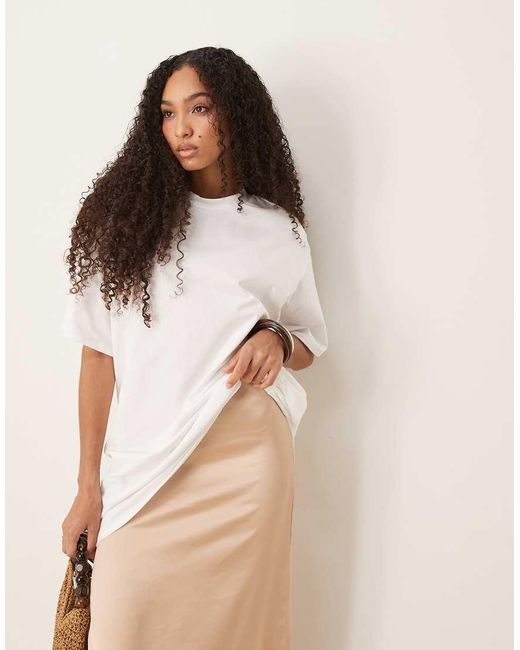 ASOS Natural Satin Cami Midi Dress With Oversize T-shirt Overlay