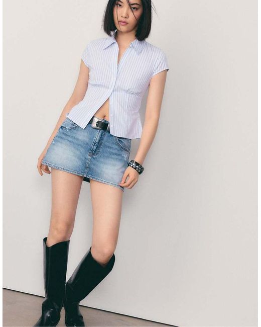 Stradivarius Blue Short Sleeve Shirt With Underbust Seam