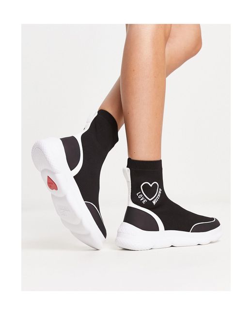 Baskets style chaussettes à logo cœur - et blanc Love Moschino en coloris  Noir | Lyst