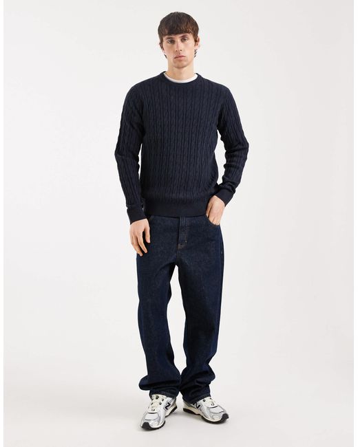 Threadbare – strickpullover mit rundhalsausschnitt in Blue für Herren