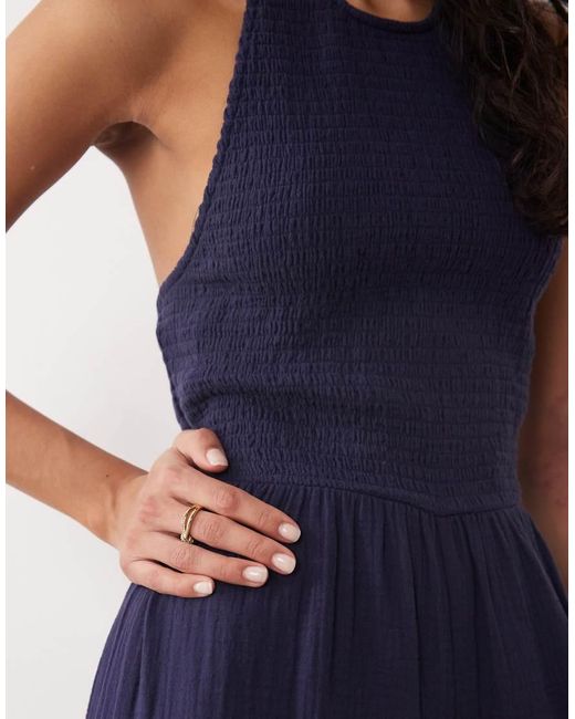 Nobody's Child Blue Tizzy Cotton Halter Neck Wide Leg Jumpsuit