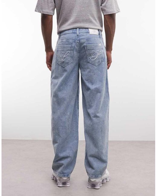 Liquor N Poker Blue baggy Corduroy Jeans With Back Pocket Logo Embroidery Co-ord for men