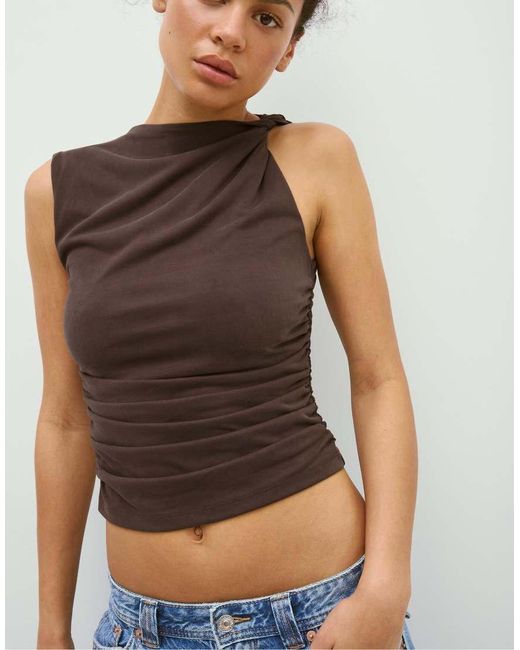 Stradivarius Blue Draped Fitted Top